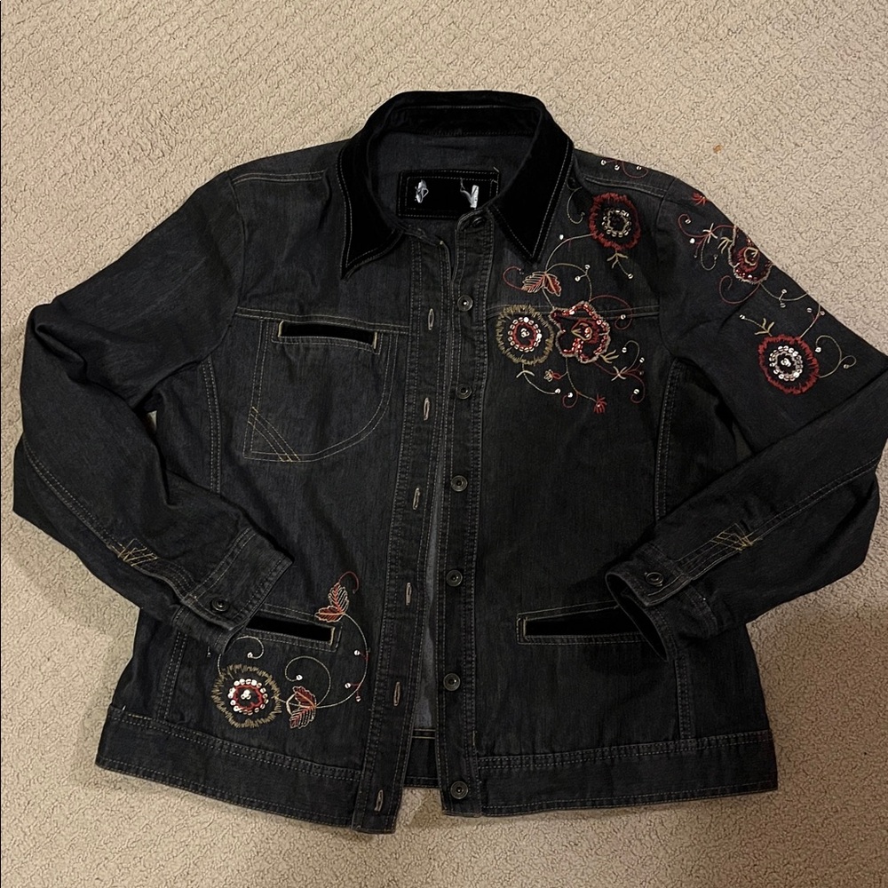 Embroidered Black Denim Jacket